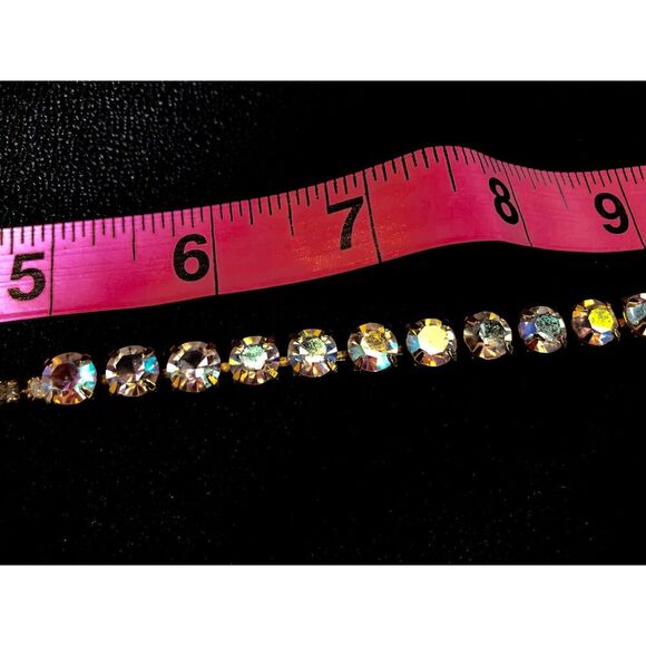 Vintage Gold-Tone, Aurora Borealis Crystal Rhinestone Necklace, 1950s, 15 inch - Picture 8 of 11